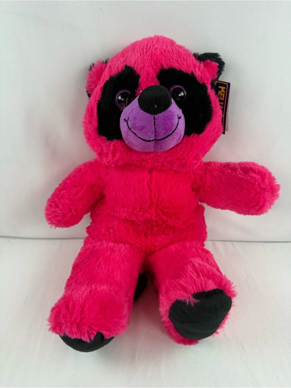 Kellytoy Hot Pink and Black Panda Plush with Purple Snout